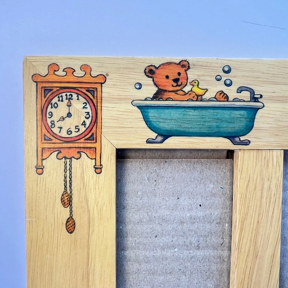 Vintage Cottage Wood‎ Double Picture Frame Bears 2x3